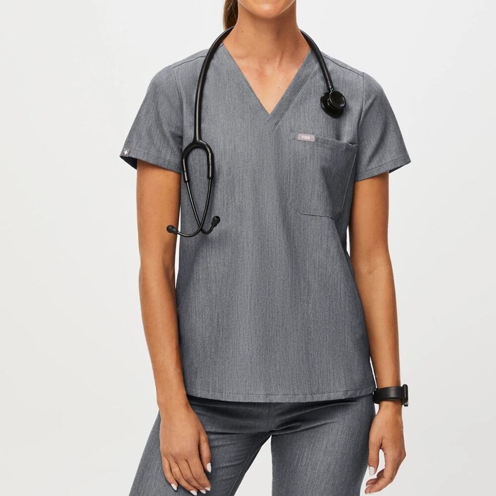 FIGS Catarina One-Pocket Scrub Top Short Sleeve Graphite Gray Size XXL